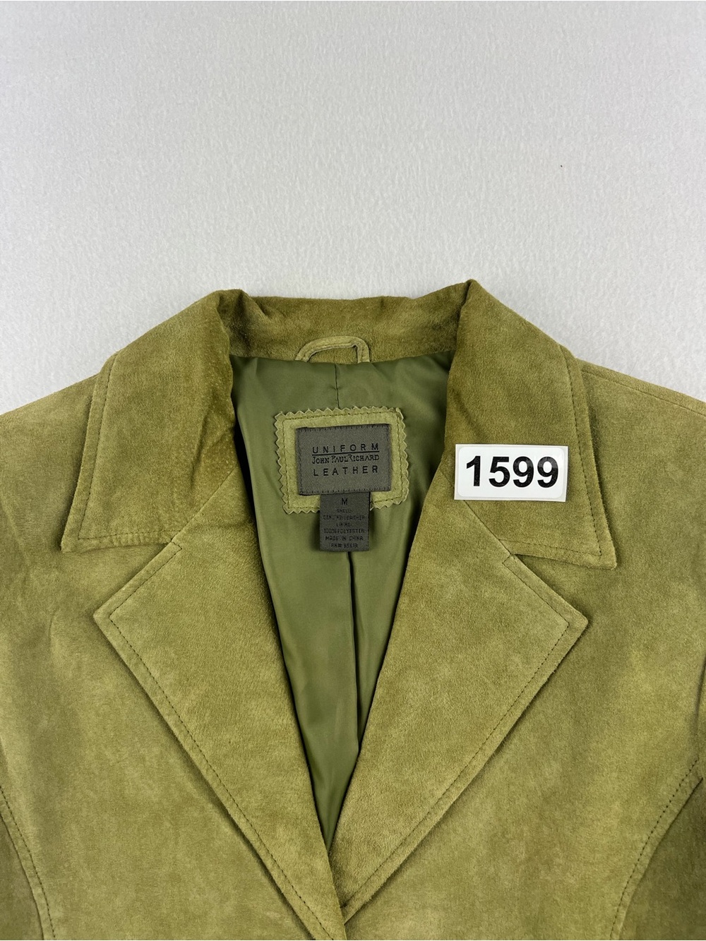 VTG Wmns 100% Genuine Leather Suede Uniform John Paul Richard Olive Jacket Sz M - Picture 9 of 9